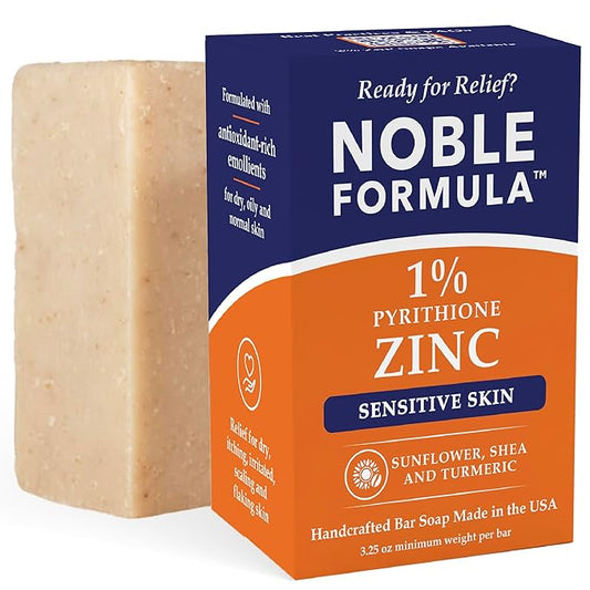 Noble Formula 1% Pyrithione Zinc Soap Bar with Sunflower Oil, Shea Butter & Turmeric – Face, Body & Scalp Gentle Cleansing Bar for Uneven Tone & Sensitive Skin – Vegan, Handmade in the USA, 3.25 oz