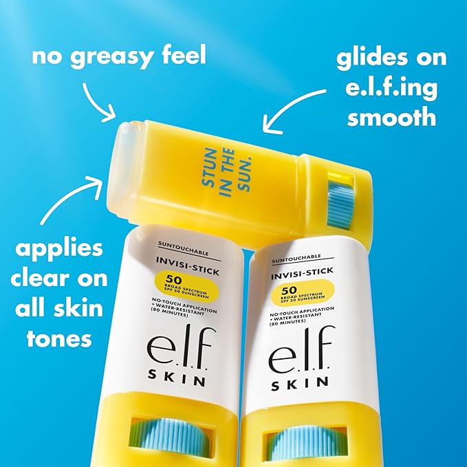 e.l.f. SKIN Suntouchable Invisi-Stick SPF 50, Clear Sunscreen For A Natural Finish, Made With Moisturizing Sunflower Seed Oil, Vegan & Cruelty-Free, (Pack of 2)