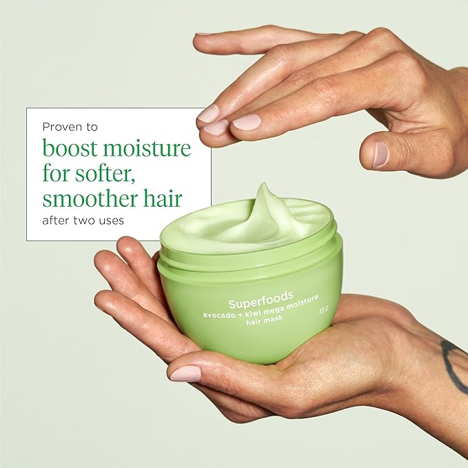 Briogeo Superfoods Avocado + Kiwi Mega Moisture Mask, Protein-Free, Deep Hydration, Enhance Shine, Moisturizing Mask for Dry Hair, Lock In Moisture, Vegan, Cruelty-Free, 2 fl oz