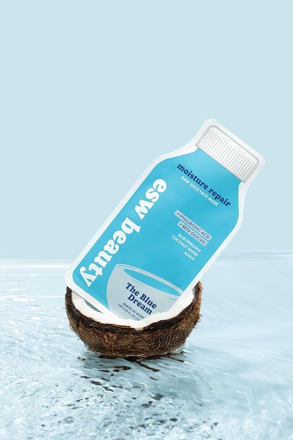 ESW Beauty The Blue Dream - Moisture Repair Raw Juice Face Mask - Hydrating with Blue Spirulina, Coconut Water & Agave for Dry, Sensitive Skin - Replenishes & Fights Aging