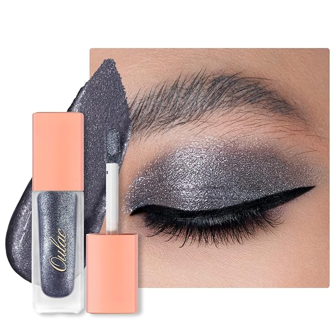 Oulac Liquid Glitter Eyeshadow Liquid Black Eyeshadow Black Shimmer Liquid Eyeliner Non-sticky One-Swipe Coverage with Quick-Drying Crease-resistant Formula.Vegan & Cruelty-Free.(12)