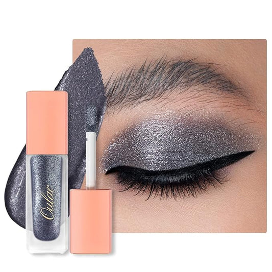 Oulac Liquid Glitter Eyeshadow Liquid Black Eyeshadow Black Shimmer Liquid Eyeliner Non-sticky One-Swipe Coverage with Quick-Drying Crease-resistant Formula.Vegan & Cruelty-Free.(12)