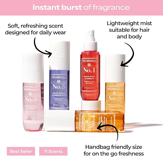 MCoBeauty - Fragrance Mist No.2 – Light Body Mist and Hair Perfume with Pistachio, Sandalwood, Caramel and Vanilla - Gifts for Women, Feminine Spray, Self Care Gifts for Women - 90ml Bottle