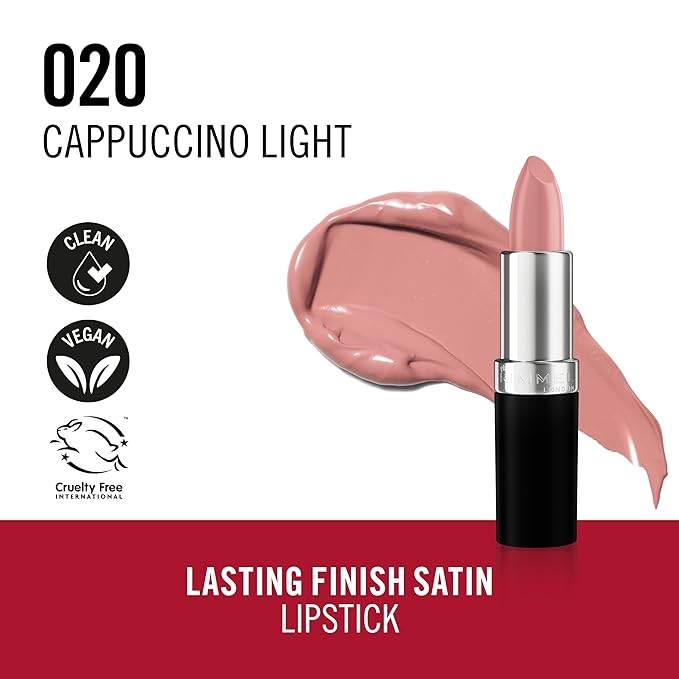Rimmel Lasting Finish Lipstick | Up to 8 Hours of Intense Lip Color with Color Protect Technology and Exclusive Black Diamond Complex | 0.14 fl oz (Pack of 1) | 20 Cappuccino Light