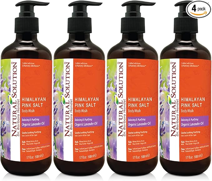 Natural Solution Moisturizing Shower Gel, Purifying & Nourishing with Organic Lavender Oil, for All Skin Types Himalayan Pink Salt Body Wash, 500 ml Each, Pack of 4