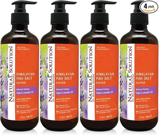 Natural Solution Moisturizing Shower Gel, Purifying & Nourishing with Organic Lavender Oil, for All Skin Types Himalayan Pink Salt Body Wash, 500 ml Each, Pack of 4