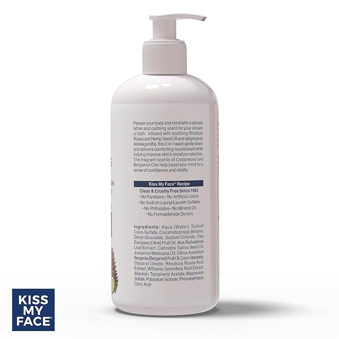 Kiss My Face De-Stress 2-in-1 Body Wash & Bath Soak Cedarwood + Bergamot - Vegan Body Wash - 16 oz Bottle with Pump (Cedarwoord & Bergamot, Pack of 1)