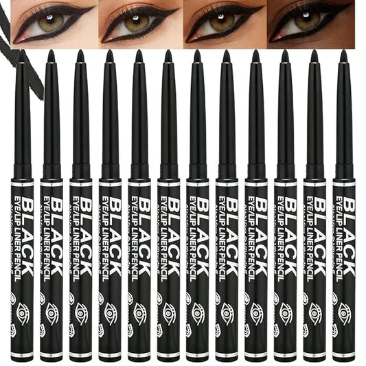 Professional Makeup Retractable Eye Liner, Black, Inner Eyeliner Eye Shadow Eyebrow Pencils (Black - Pack of 12)