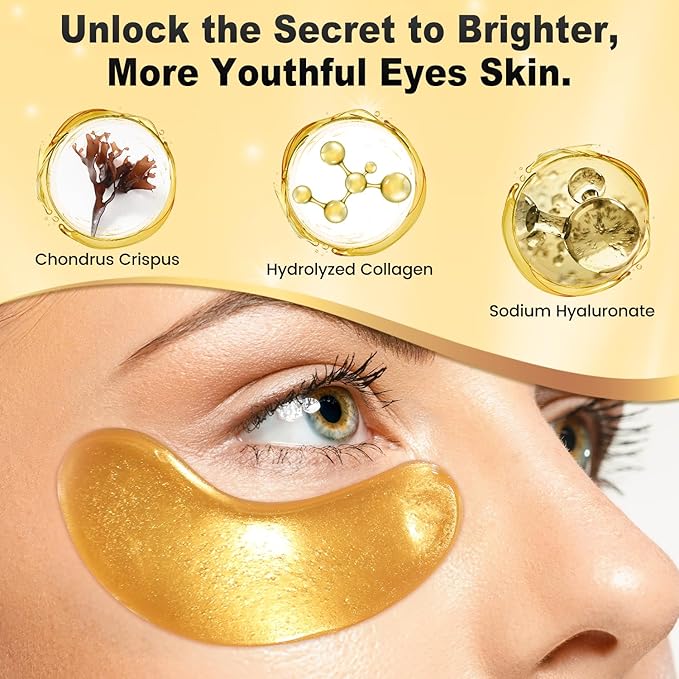 Under Eye Patches (25 Pairs) - 24K Gold Eye Masks Enriched with Abundant Collagen for Dark Circles, Puffiness, Smooth Fine Line, Nourish Skin Gifts for Women - Vegan & USA Tested