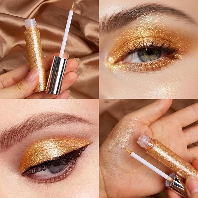 2PCS Glitter Liquid Eyeliner Set, Gold & Green Waterproof Smudge-Proof Shimmer Metallic Eyeliner, Quick-Dry Vegan Formula for Party Makeup, Gift for Women ST Patricks Day Accessories