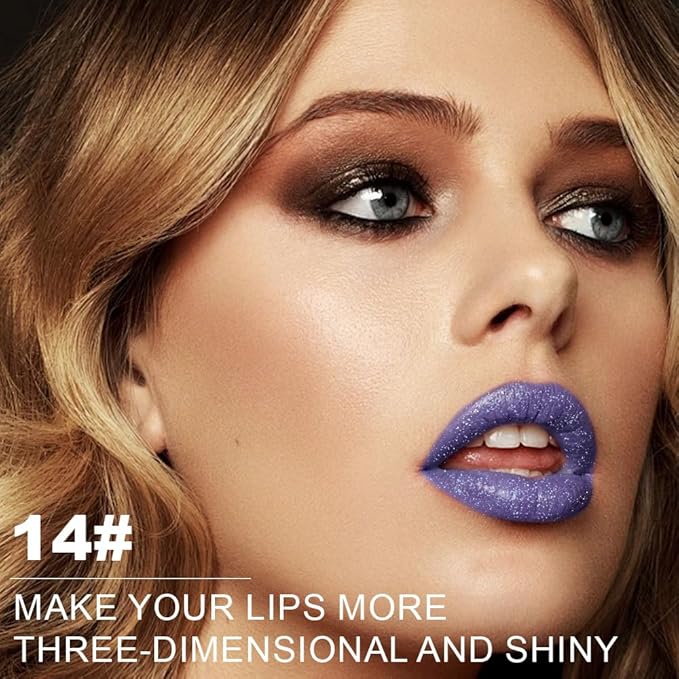 Kaely Glitter Metallic Lipstick Makeup, Shimmer Metallic Lipsticks for Women, High Pigmented Lip Gloss Long Lasting Waterproof Smudge Proof, Vegan & Cruelty-Free, 14