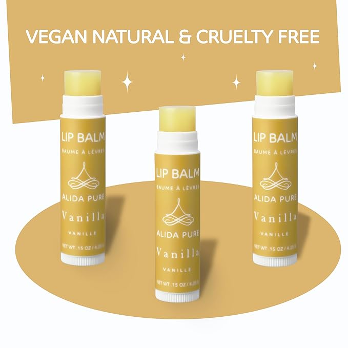 Vanilla Lip Balm Collection, Vegan Set, Beeswax Free, with Organic Jojoba and Avocado Oil, Vitamin E, Natural Moisturizer for Dry, Chapped Lips, 3 Tube Set