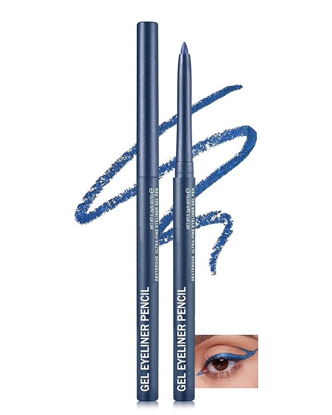 Blue Glitter Gel Eyeliner Pencil Waterproof, Metallic Retractable Cream Smooth Eye Liner Pencils, Long Lasting Waterline Hypoallergenic Eyeliner Pen, Highly Pigmented Smudge-Proof Makeup for Women-08
