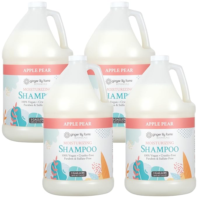Ginger Lily Farms Botanicals Moisturizing Shampoo for All Hair Types, 100% Vegan & Cruelty-Free, Apple Pear Scent, 1 Gallon (Pack of 4)