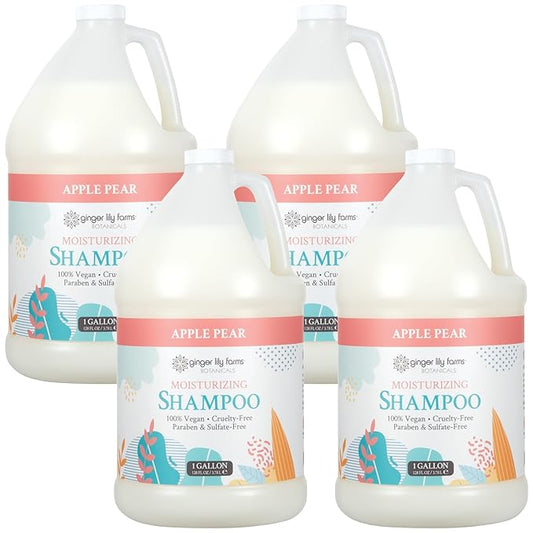 Ginger Lily Farms Botanicals Moisturizing Shampoo for All Hair Types, 100% Vegan & Cruelty-Free, Apple Pear Scent, 1 Gallon (Pack of 4)