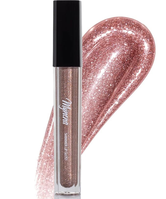 Mynena Soft Rose-Gold Nude Shimmer Lip Gloss Clear Filled with Iridescent Sparkles | Lightweight Lip Topper from Cosplay to Everyday Glam | Rosie