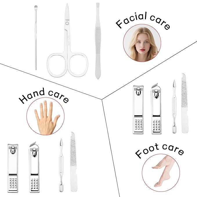 7 Pcs Manicure Set Stainless Steel Nail Clippers Kit, Nail Care Beauty Tools Set Christmas Stocking Stuffers, Christmas Gifts for Men and Women Travel Grooming Kit with Leather Case