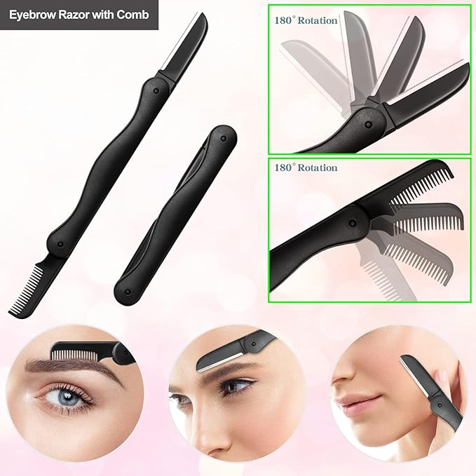 Eyebrow Razor, 7 in 1 Brow Kit, Eyebrow Trimmer Set Including Brow Razors, Brush, Scissors, Tweezers, with Plastic Box for Women Men Eyelash Facial Grooming