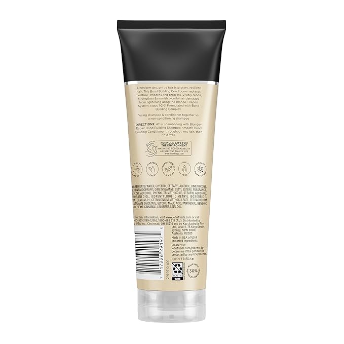 John Frieda Blonde+ Hair Repair System, Conditioner with Bond Building Complex, Restores Moisture and Protects Hair From Further Damage, Step 3 of Hair Repair System, 8.3 Oz