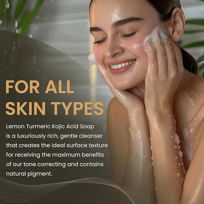 AMVital Lemon Turmeric Kojic Acid Soap Bar - 3-Pack Plant-Based Face & Body Bar Soap - Gentle Daily Soap for All Skin Types - Vegan Skincare Gift for Men & Women