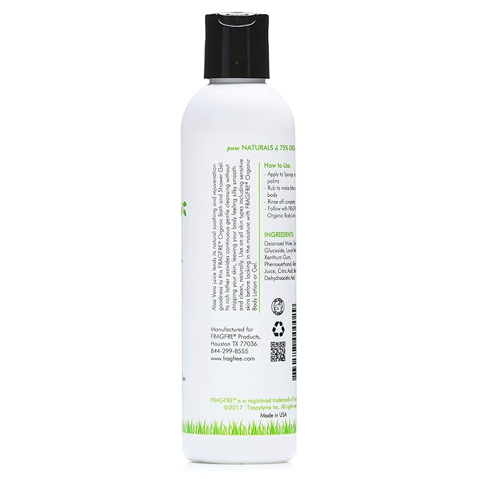 Organic Shower Gel 2/Pack - Fragrance Free Sulfate Free Parabens Free - for Itchy Dry Sensitive Skins - 8 oz - Gluten Free Vegan Cruelty Free - Organic Aloe Vera Bath Shower Gel - pure Natural