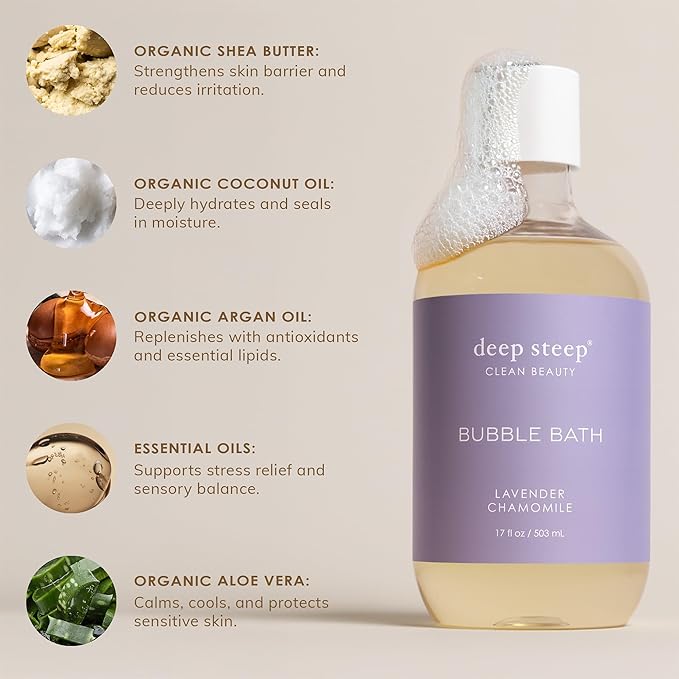 Deep Steep Bubble Bath, Coconut Lime 17 oz (Pack of 2) – Hypoallergenic, Clinically Tested Soothing Soak with Shea Butter & Argan Oil – Sulfate-Free