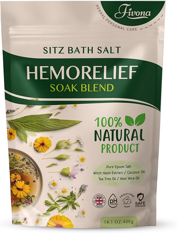 Hemorrhoid Treatment Sitz Bath Salt - Natural Soak Blend Epsom Salt with Essential Oils, Postpartum Recovery and Discomfort Relief, Perineal Care Soaking for Fissures and Bartholin Cysts - 14.1oz