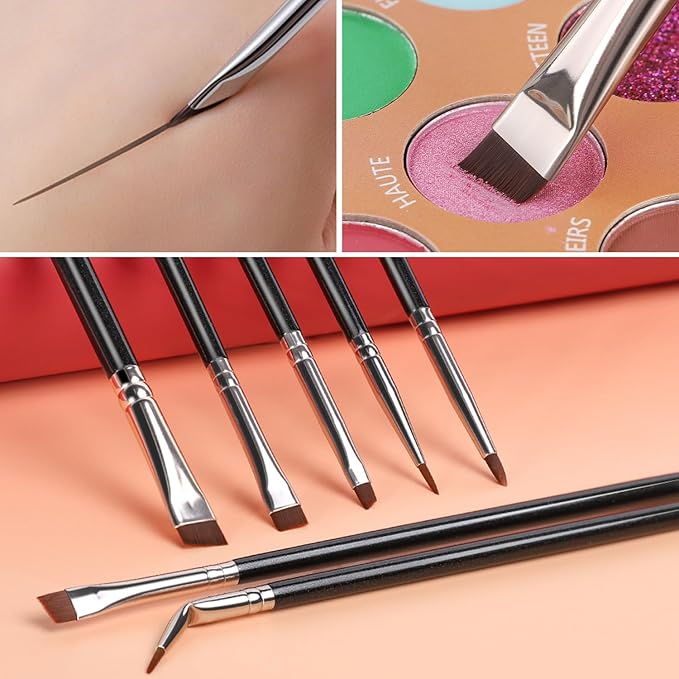 KINGMAS 7pcs Eyeliner Brush Set, Angled Flat Gel Eye Liner Makeup Brushes, Ultra Thin Liner Brush, Fine Point Eyeliner Brushes for Women Girls