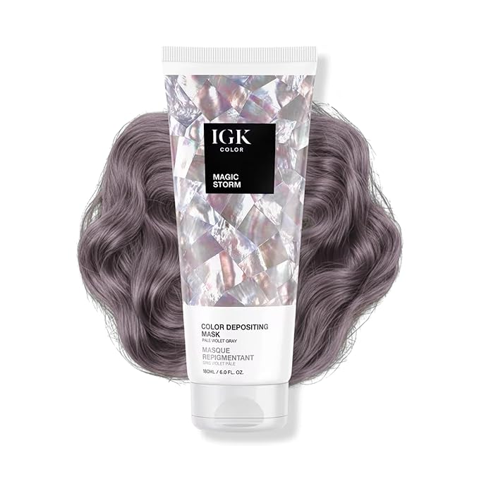 IGK Magic Storm Color Depositing + Conditioning Hair Mask | Pale Violet - Sterling Lilac Tones | Hydrating Semi-Permanent Gloss Toner Treatment