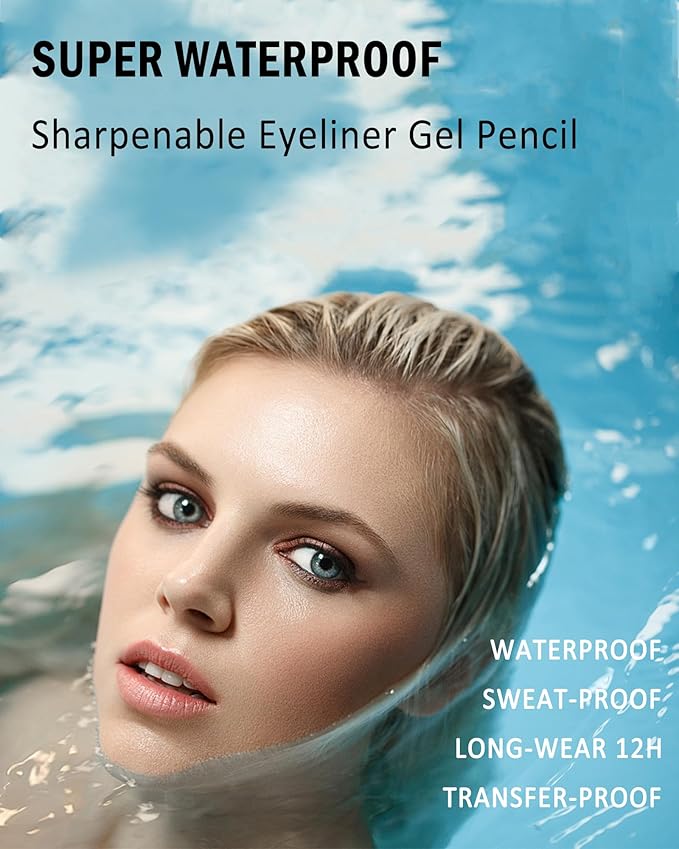 Black Brown Waterline Eyeliner Gel Pencil, Long Stay Eyeliner Waterline Waterproof Smudge-Proof, Safe for Sensitive Eyes, Eye Liner Brightener Pen with Sharpener, Soft Cream Rich Color Eye Makeup Pen
