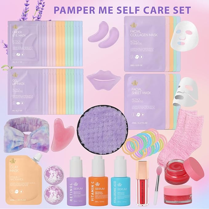 55 Pcs Valentines Day Gifts for Women, Face Sheet Masks Pack, Hydrating Skin Care Kit, Spa Kit Gift, Real Deep Hydrogel Mask, Face Serum, Gel Eye Mask, Christmas, Birthday, Anniversary