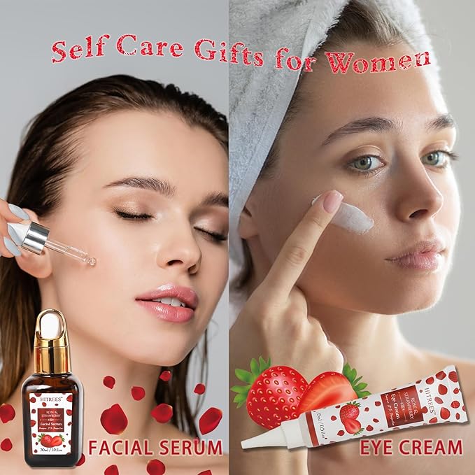 Luxury 22 pcs Rose & Strawberry Valentines Day Gift for Women, Bath and Body Basket Gift, Face Skin Care Kit, Home Spa Self Care, Eye Cream, Birthday, Christmas, Mother, Bridal Shower, Anniversary