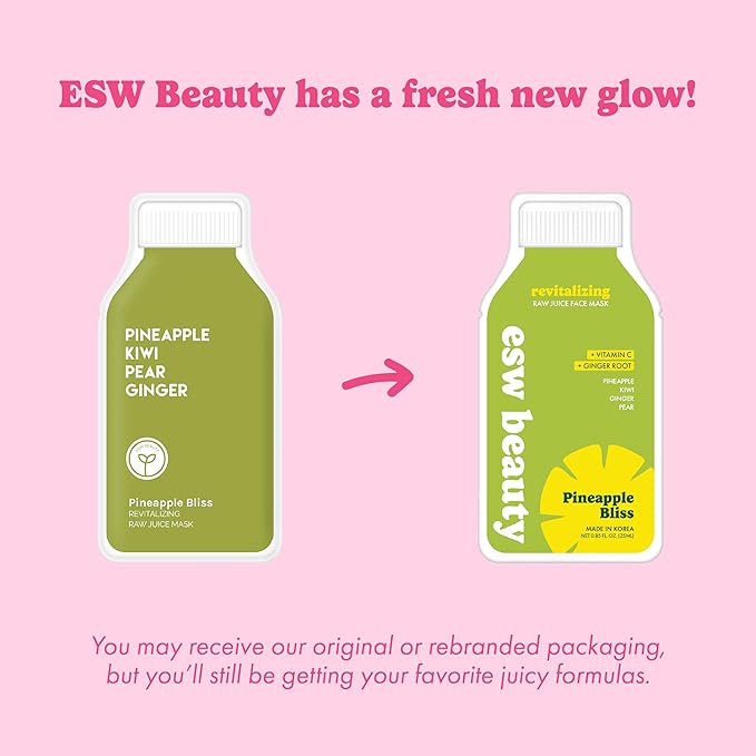ESW Beauty Pineapple Bliss - Revitalizing Raw Juice Face Mask - Brightening with Pineapple, Kiwi, Ginger & Pear for Dull, Uneven Skin - Enhances Radiance & Smoothness