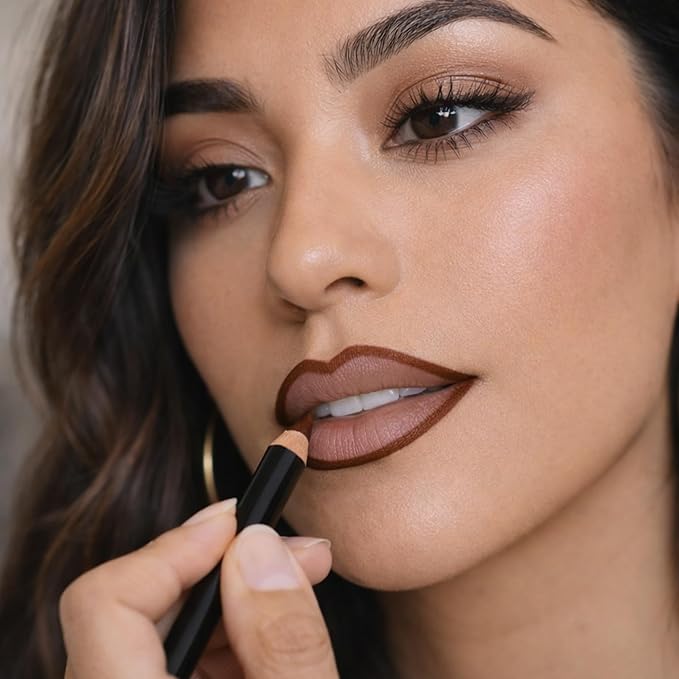 Mynena Brown Creamy Matte Waterproof Lip Liner | Long Lasting Transfer-Proof | Sharpenable | Blendable Pencil for Defined Lips