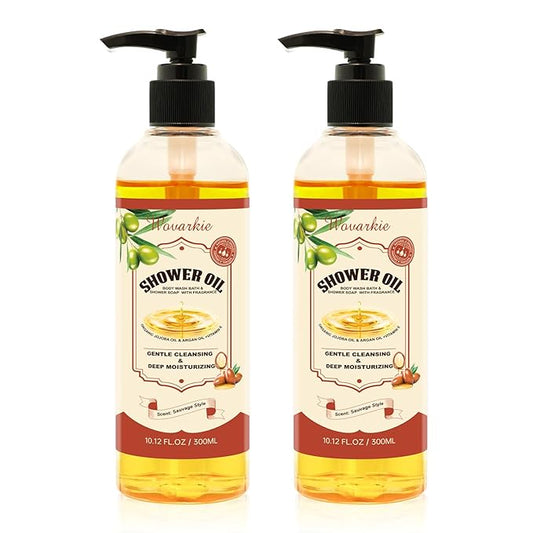 2 Pack Shower Oil with Organic Argan - Moisturizing Body Wash for Women, Natural & Vegan, for Sensitive Skin - Deep Hydration & Silky Smooth Feel (Sauvage Style)