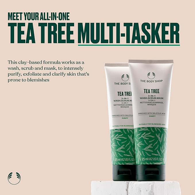 The Body Shop Tea Tree 3 in 1 Wash Scrub & Mask – Purifying Vegan Skincare For Oily, Blemished Skin – 4.2 oz