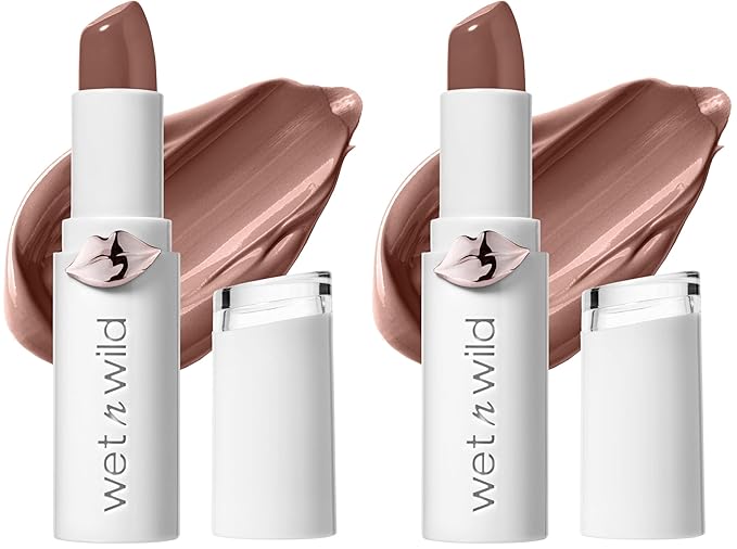 wet n wild Mega Last High-Shine Lipstick Lip Color,Infused with Seed Oils For a Nourishing High-Shine,Buildable & Blendable Creamy Color,Cruelty-Free & Vegan - Clothes Off,(Pack of 2)