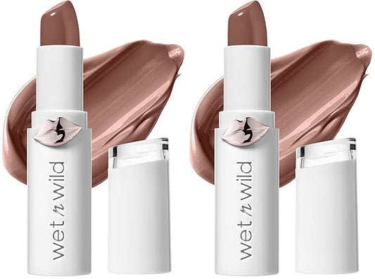 wet n wild Mega Last High-Shine Lipstick Lip Color,Infused with Seed Oils For a Nourishing High-Shine,Buildable & Blendable Creamy Color,Cruelty-Free & Vegan - Clothes Off,(Pack of 2)