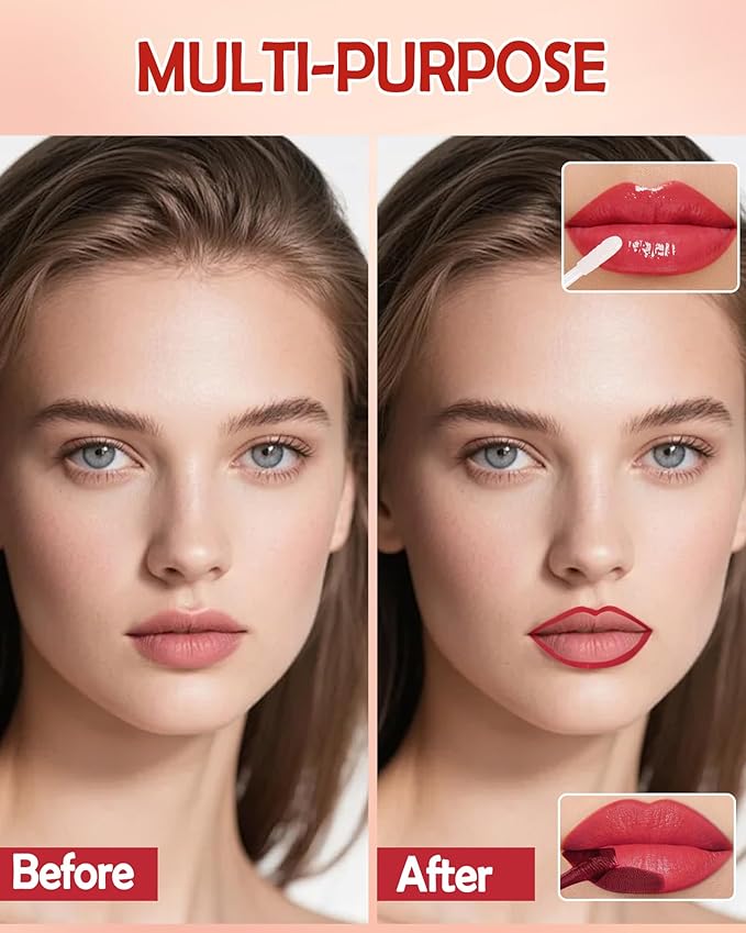 2 In 1 Peel Off Lip Stain Oil Set, Dual Ended Waterproof Long Wear Tattoo Lipliner with Clear Lip Gloss, Transfer-Proof and Non Sticky Peel Off Lips Tint Stain, Matte & Mirror Finish Lipstick-05