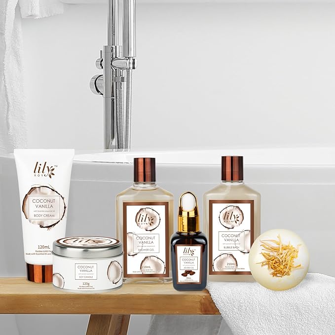 Bath and Body Gift Basket Set for Women - Coconut Vanilla Gift, Spa Gift Basket 17-Piece Bath Gift Set Self Care Gift for Mothers Day, Fathers Day, Birthday, Christmas Gifts, Valentines Day Gifts