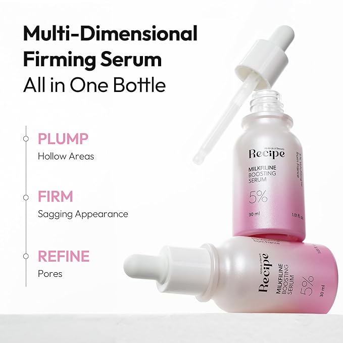 Recipe Milkfiline Boosting Ampoule - Age-Defying, Soothing & Hydrating Face Serum with 5% Volufiline, Niacinamide & Azelaic Acid for Dull, Dry Skin - Lightweight, Firming Korean Skin Care 1.01 fl oz