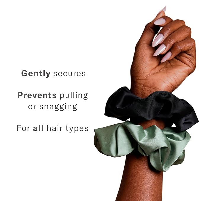 Rizos Curls Vegan Silk Large Scrunchie - Gente Hold For No Crease and Breakage Protection, Damage & Frizz Free Hair Tie, Sage Green