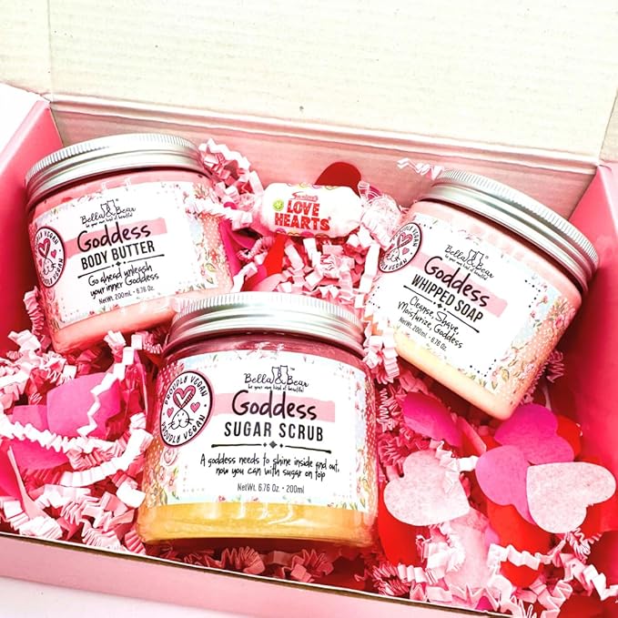 Bella & Bear Goddess Valentines Love Yourself Ritual – Whipped Soap, Body Scrub & Body Butter Set, Tropical Scent, Vegan & Cruelty-Free Self Care Gift for Women