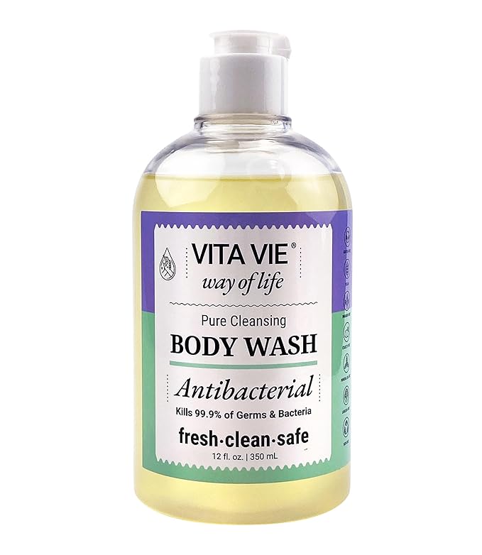 Body Wash, Lemon Scent, Antibacterial Soap for Hands and Forearms With Hazel, Willow Bark Extract, and Tea Tree Oil, Clean Nourishing Formula, Vegan, Paraben Free, Non GMO, 12 FL Oz