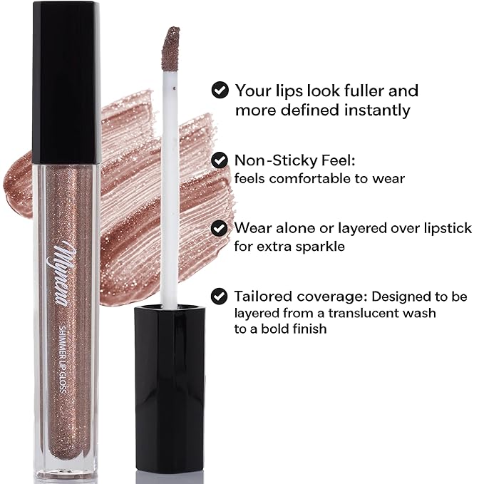 Mynena Soft Rose-Gold Nude Shimmer Lip Gloss Clear Filled with Iridescent Sparkles | Lightweight Lip Topper from Cosplay to Everyday Glam | Rosie