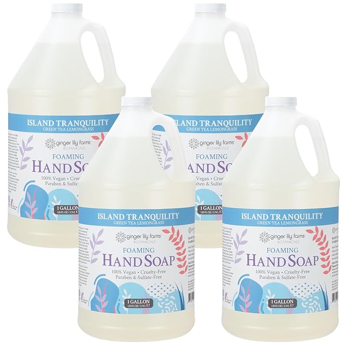 Ginger Lily Farms Botanicals All-Purpose Foaming Hand Soap Refill, Island Tranquility, 100% Vegan & Cruelty-Free, Green Tea Lemongrass Scent, 1 Gallon (Pack of 4)