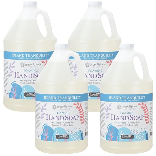 Ginger Lily Farms Botanicals All-Purpose Foaming Hand Soap Refill, Island Tranquility, 100% Vegan & Cruelty-Free, Green Tea Lemongrass Scent, 1 Gallon (Pack of 4)
