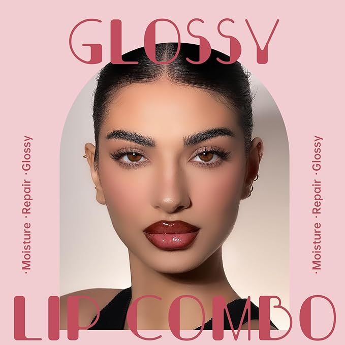 Nourishing Lip Gloss Moisturizing High Shine Fresh Lightweight Glossy Plumping Lip Combo for Women, Long Wear Lip Glow Oil with Brown Lip Liner Set Non-Sticky Liquid Lipstick Makeup#12