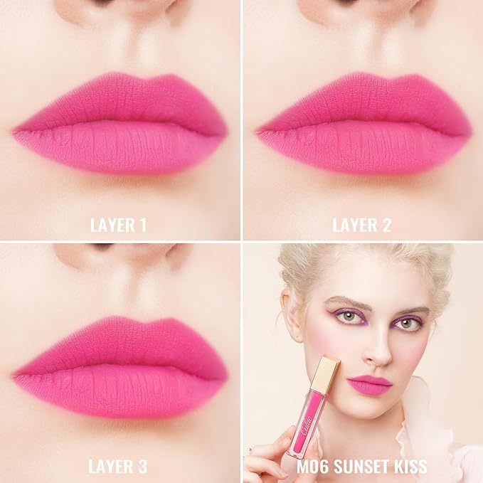 Oulac Hot Pink Lipstick Matte for Women, Pink Long Lasting Lipstick, No-Transfer Liquid Lipsticks,High Impact Lip Color with Vitamin E Waterproof Formula,Cruelty Free&Vegan M06