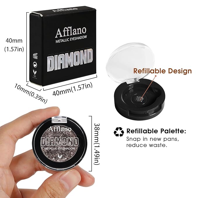 Black Glitter Eyeshadow - Highly Pigmented Iridescent Holographic Black Eye Shadow for Sensitive Eyes, Soft Sparkly Smokey Eyeshadow, Long Lasting Multichrome Diamond Shimmer Pressed Eye Shadow, #36H